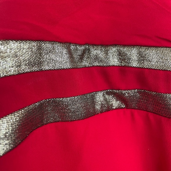 Red Nicole Miller Chiffon Long dress with Metallic Belt - Picture 4 of 5